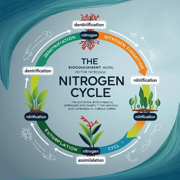 Photo labeled n2 process biogeochemical explanation educational diagram with denitrification fixation nitrification and assimilation in ecosystem environment model