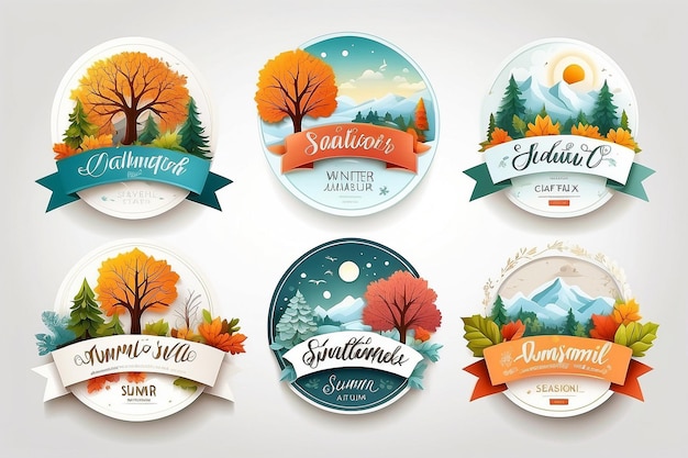 Photo labels set in paper art style with calligraphic inscriptions and seasonal elements