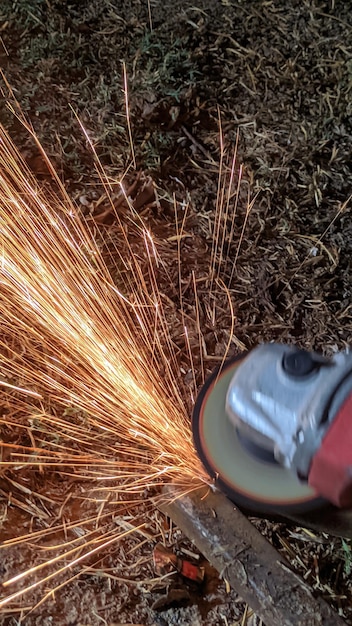 labor cutting of metal sheet with sparks