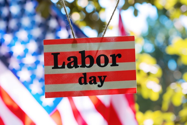 Photo labor day celebration concept with american flag background