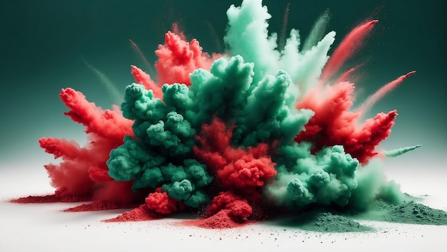 Labor day Green and Red colored dust explosion background Splash of Bangladesh flag colors smoke