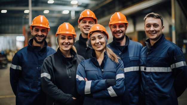 Labor Day Image Young Group of Diverse Industrial Workers Facing the Camera in Uniforms