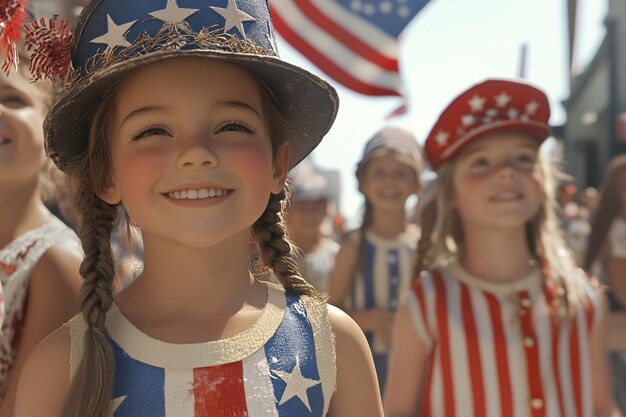 Photo labor day parade with children in patriotic outfit