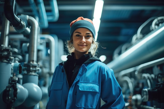 Labor Day Woman engineer worker in a factory heating system air conditioning