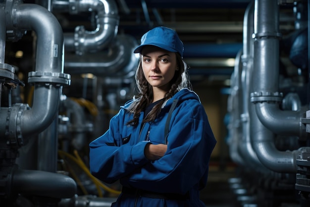 Labor Day Woman engineer worker in a factory heating system air conditioning