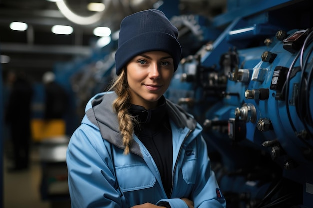 Labor Day Woman engineer worker in a factory heating system air conditioning