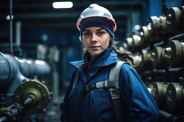 Labor Day Woman engineer worker in a factory heating system air conditioning