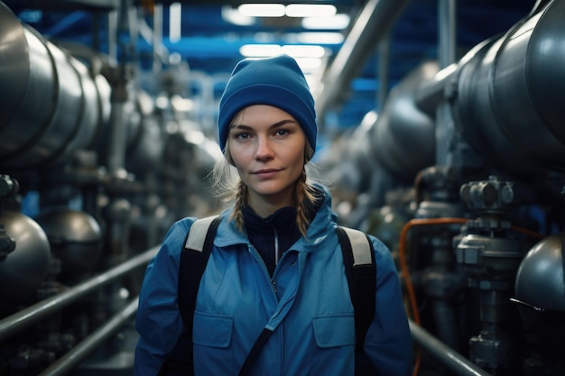 Labor Day Woman engineer worker in a factory heating system air conditioning