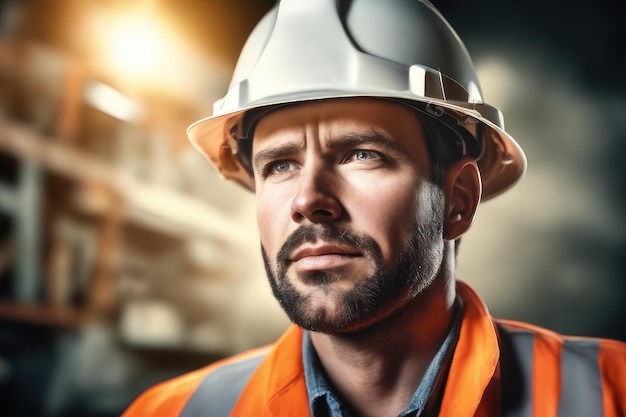 labor man worker builder wearing safety helmet and uniform