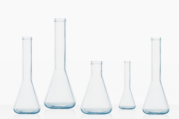 Laboratory flasks glass jars laboratory white background