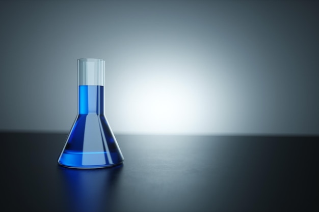 Laboratory glassware on the table Concept tests chemistry experiments Copy space 3D rendering 3D illustration