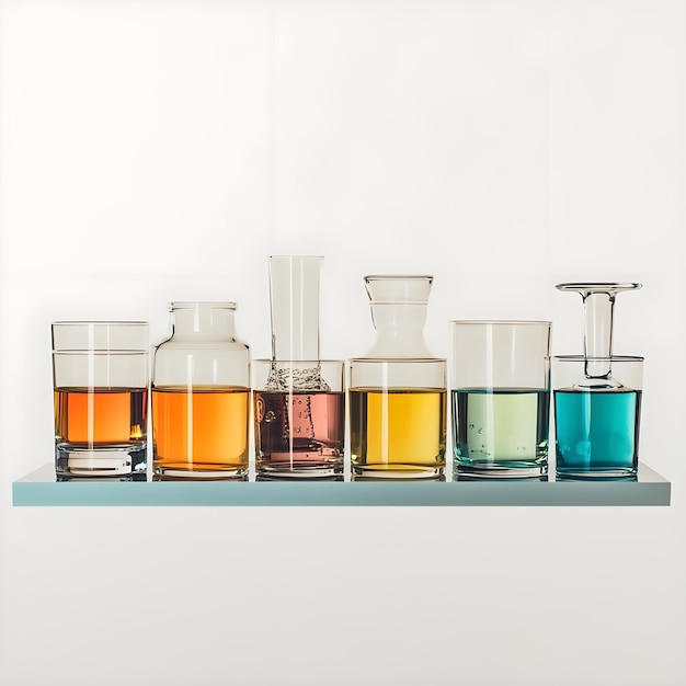 Photo laboratory glassware with liquids in various colors