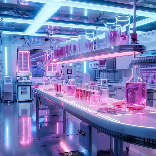 a laboratory with a lot of bottles and a bottle of liquid