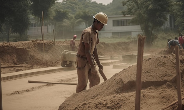 Laborer with protective gear welding metal fittings on construction site Creating using generative AI tools