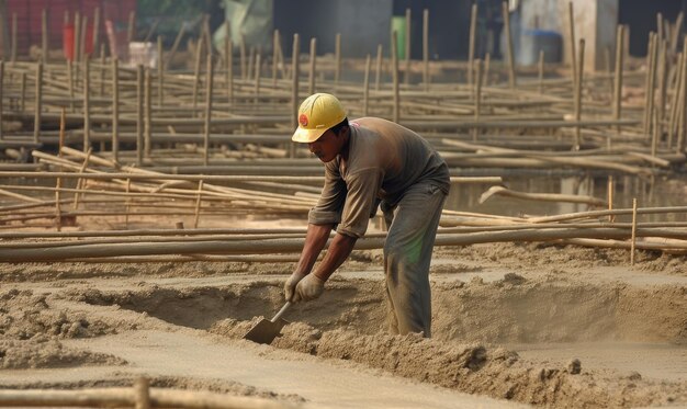 Laborer with protective gear welding metal fittings on construction site Creating using generative AI tools