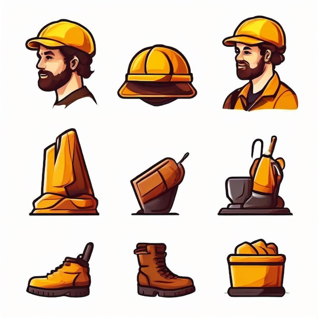 Photo labour day icon set vector graphic illustration line style design