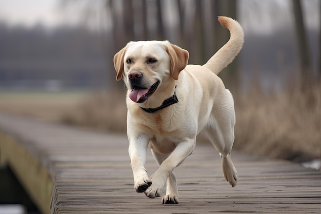 Labrador breed dog running happy in the field Ai generative