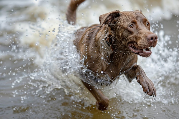 Photo labrador jumps in the water pet activity