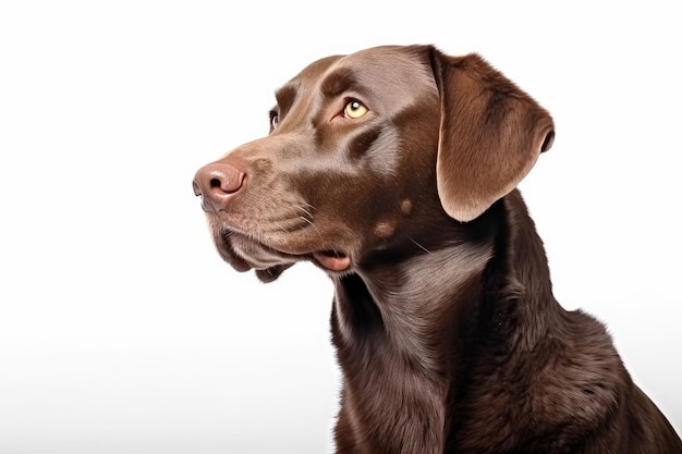 Labrador retriever dog in chosodate color posing in studio isolated on white Signifies animals pets