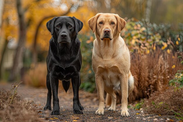 Photo labrador retrievers standing on a gravel