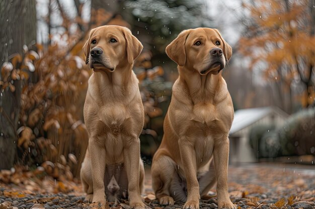 Photo labrador retrievers standing on a gravel