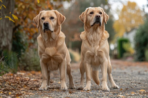 Photo labrador retrievers standing on a gravel