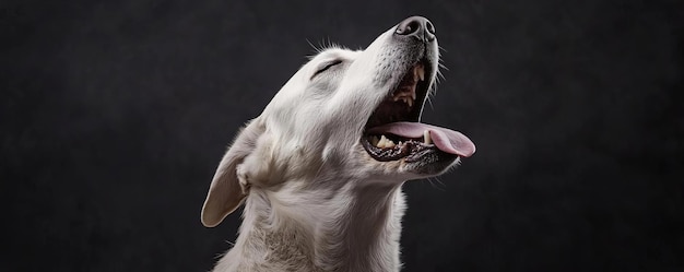 Photo labrador in a werewolf costume howling at the moon werewolf dog halloween pet transformation