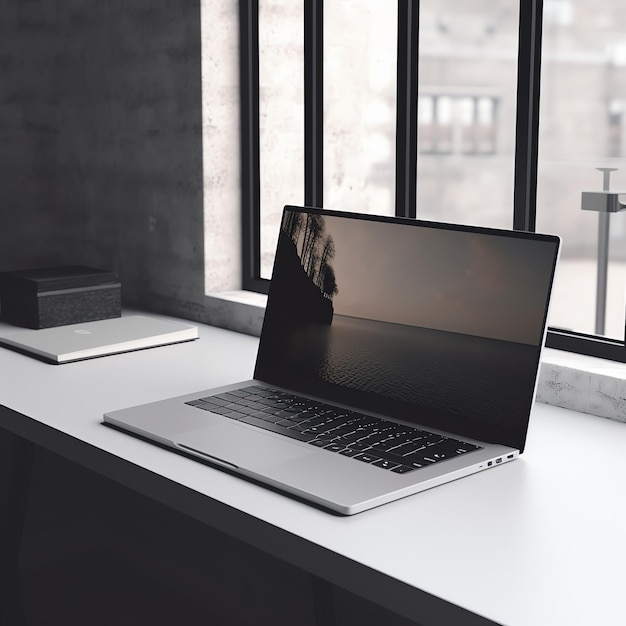 Photo labtop on desk mockup concept