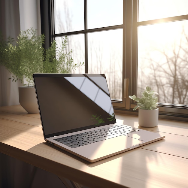 Photo labtop on desk mockup concept