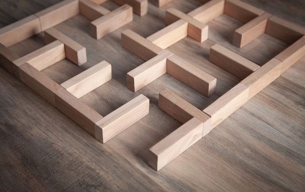 Labyrinth made in with wooden blocks.