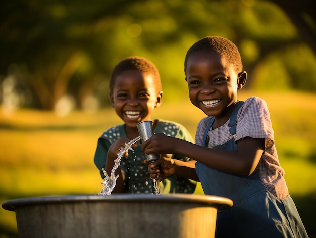 Lack of water problems happy children that they found water generated ia