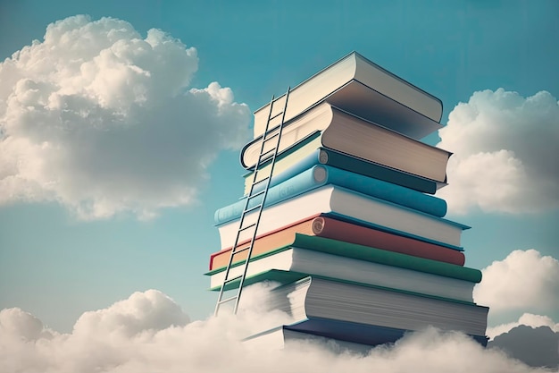 A ladder is on top of a cloud and is titled'the book of knowledge '