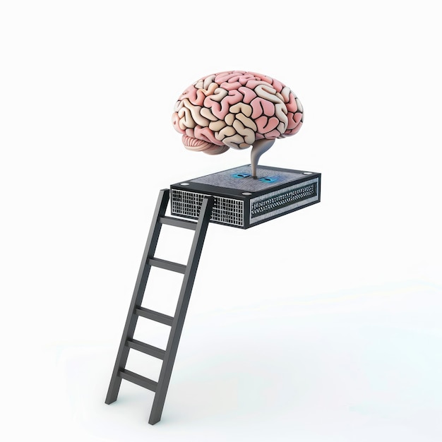 A Ladder Leads To A Cpu Brain Symbolizing The Path To Technological Advancement