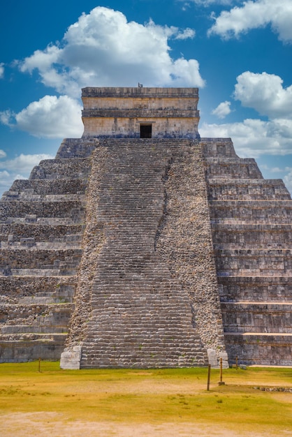 Ladder steps of temple Pyramid of Kukulcan El Castillo Chichen Itza Yucatan Mexico Maya civilization