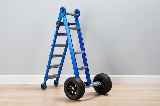 Photo a ladder with a blue handle and wheels on it