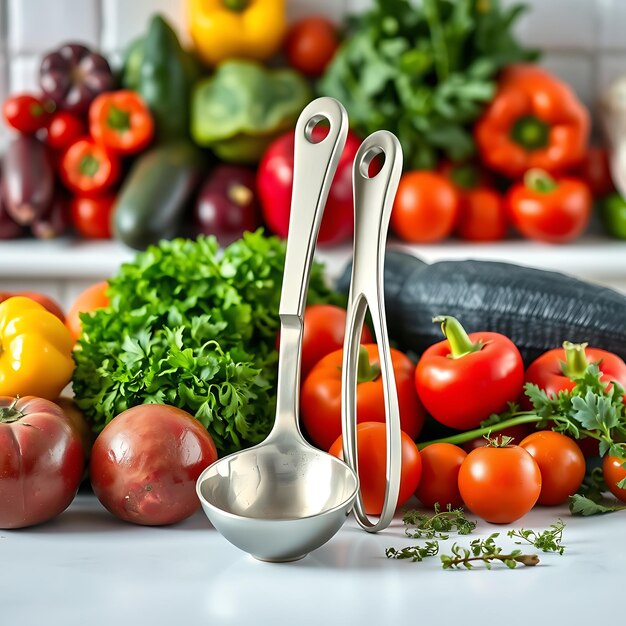 Ladle Pouring Soup in Stylish Kitchen