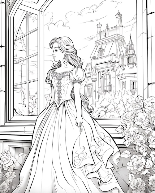 Lady Holding Flowers Coloring Page