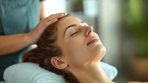 A lady receiving craniosacral treatment Generative Ai