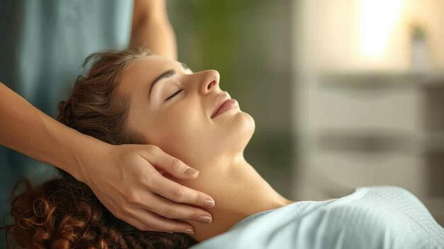 A lady receiving craniosacral treatment Generative Ai