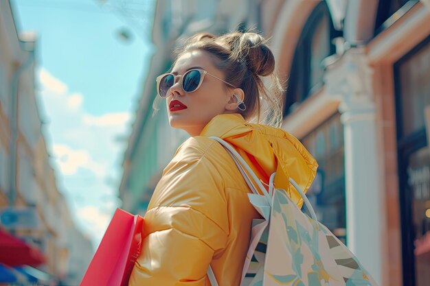 Photo lady with shoppingbags onstreet