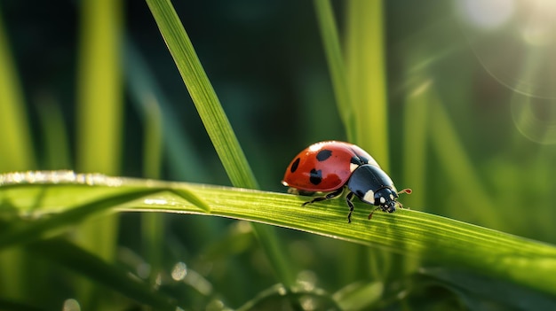 A ladybug on a blade of grass