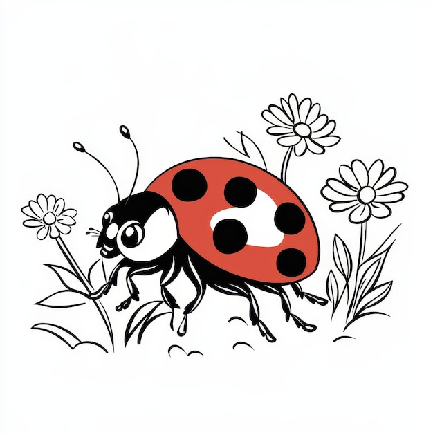 Photo ladybug and flowers on a white background hand drawn vector illustration