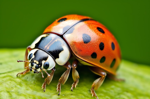 Ladybug on green leaf in the nature or in the garden