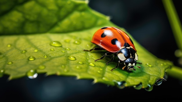 ladybug on a green leaf