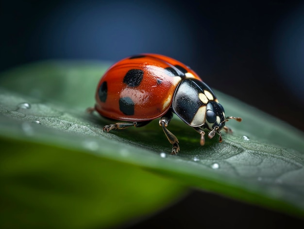 A ladybug is sitting on a green leaf with the number 1 on it.