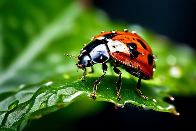 Photo a ladybug is sitting on a green leaf