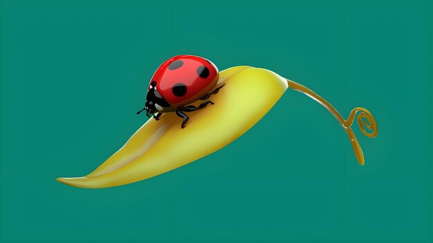 Photo a ladybug is on a yellow banana with a green background