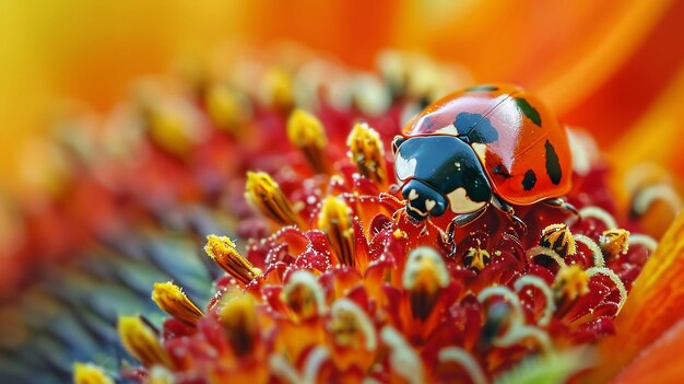 Photo a ladybug sits on a red flower with the ladybug on it