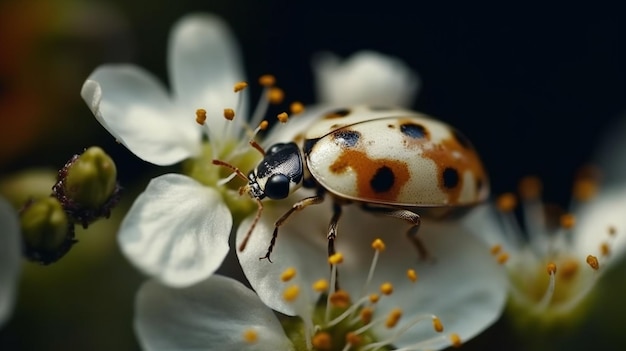 A ladybug on a white flower