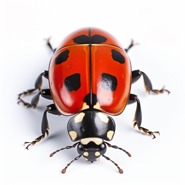 Photo a ladybug with a black spot on its back is sitting on a white surface